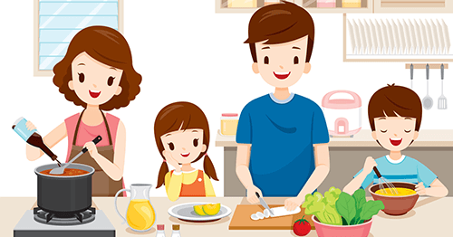 Healthy family cooking
